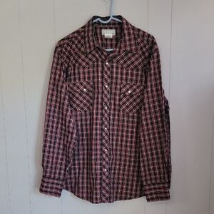 Wrangler Men's Shirt Red XL Button Down Pearl Snap Long Sleeve